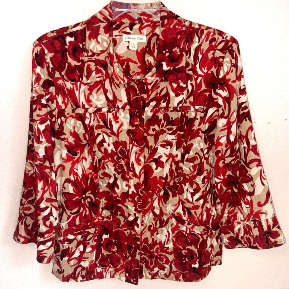 Coldwater Creek Linen Blend Top Womens 18W Hidden Snaps Botanical Lagenlook
